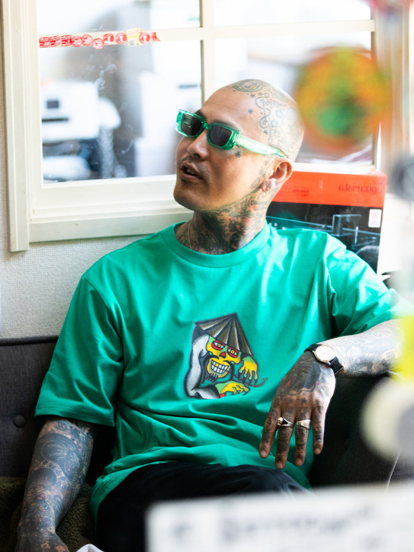 Tokyo True Featured Artist Yusuke Hamamoto Piper Short Sleeve Tee - Emerald Green